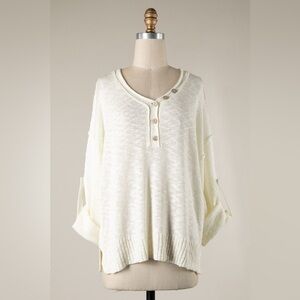 Cozy Ivory Knit Henley Sweater
